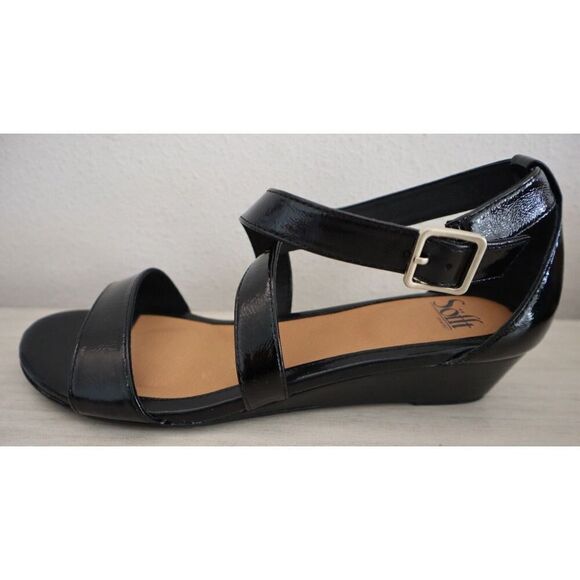 Söfft SF0001311 Women's Sz 11M Black Crinkle Patent Innis Wedge Sandals - Picture 9 of 10